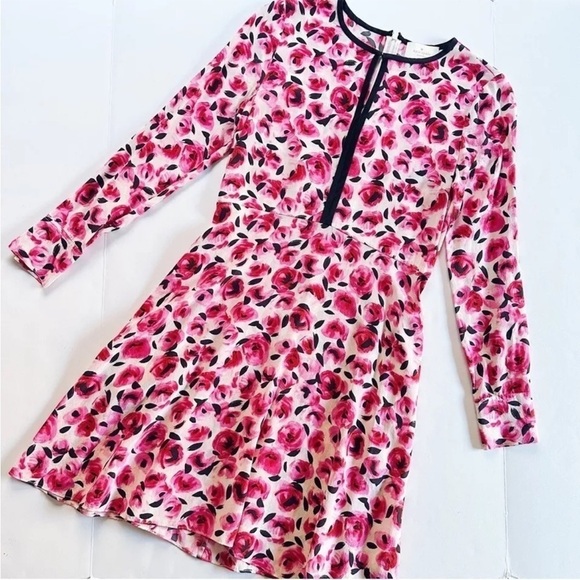 💕 Kate Spade Mini Rose Silk Dress Rose-Colored Glasses Creammulti Size 6 - Picture 3 of 9